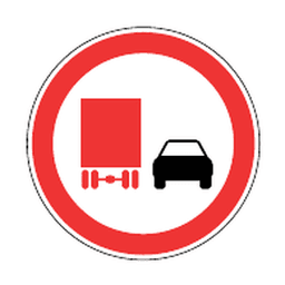 No overtaking by heavy vehicles — Saudi road sign