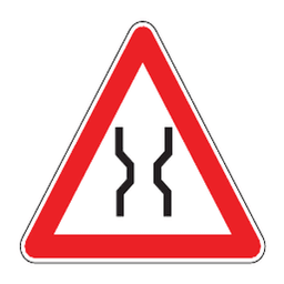 Road narrows — Saudi road sign