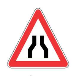 Road narrows from both sides — Saudi road sign