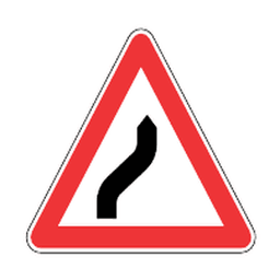 Double bend, first to the right — Saudi road sign