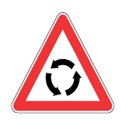 Roundabout ahead — Saudi road sign
